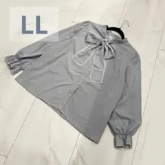 【Re-j】リボンタイブラウス ブルーグレー LL きれいめ フェミニン