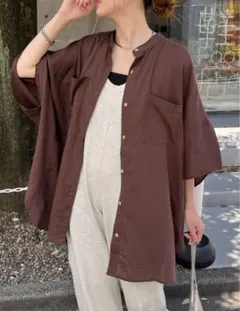 【二の腕すっきり】リネンレーヨンドルマンシャツ