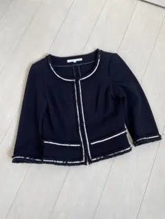 【最終価格】ナチュラルビューティーノーカラー七分袖ジャケット(ネイビー)