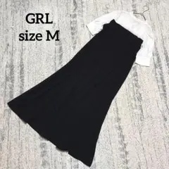 【グレイル】ロングワンピース フレア M ブラック ホワイト リボン フレア