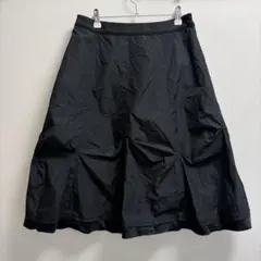 ヒロコビス 膝丈台形スカート 黒 11号 異素材ドッキングのサムネイル