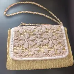 花柄刺繍 かご バッグ