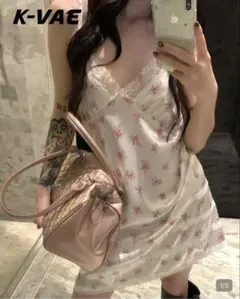 shein 花柄サテンキャミワンピ