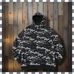 Puma プーマ 総柄ロゴ プルオーバーパーカーL