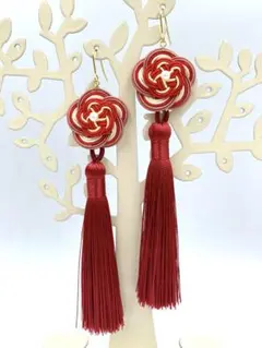 【水引】梅結びのタッセルピアス 長春色*値下げ