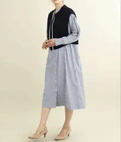 美品　a.v.v ニットベスト＆ストライプシャツワンピース　Lサイズ