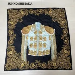 ジュンコシマダ　大判スカーフ　闘牛士　花柄　ブラック×ゴールド　シルク100%のサムネイル