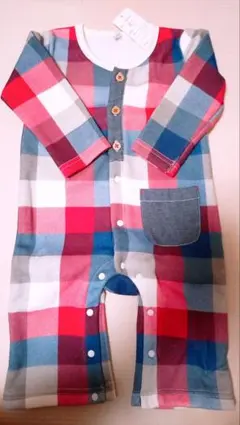 チェック柄ロンパース（赤・青・白・グレー）
