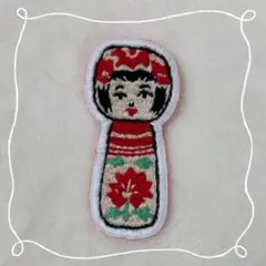 【No.7】こけし 刺繍ブローチ アニマル 手刺繍 一点もの