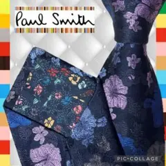 現行　Paul Smith ポールスミス 花柄 ジャガード ネクタイ ネイビー