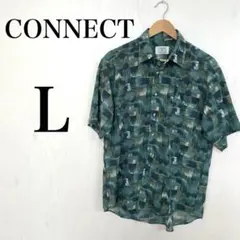 CONNECT メンズ L 緑 青 抽象柄 半袖シャツ 韓国製 レトロ古着 美品のサムネイル