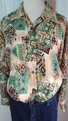 ●90's レトロ古着 総柄シャツ ブラウス トップス レディース