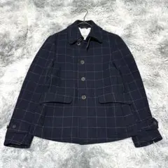 【SHIPS】羊毛大衣 藏青色 格紋 S 羊毛85%【大特價】