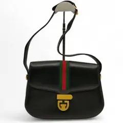 GUCCI オールド シェリーライン レザー ショルダーバッグ ブラック
