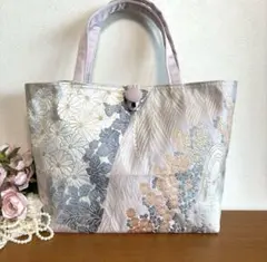 Ｎo.84 帯リメイクトートバック　薄紫菊華