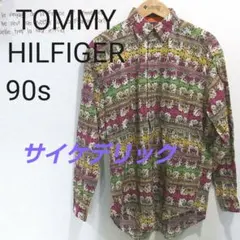 希少★90s オールド トミーヒルフィガー総柄 長袖シャツ 旧タグ 昭和レトロ
