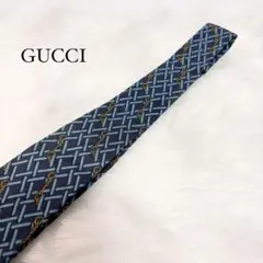 【美品】GUCCI グッチ ネクタイ シルク 総柄 ネイビー チェーン柄 メンズ
