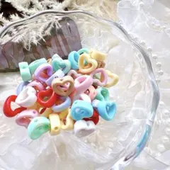 オープン ハート アクリルビーズ 10色 30g パステルカラー ミニサイズ