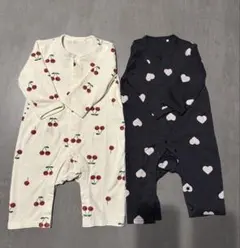 チェリー柄・ハート柄ロンパース2点セット 長袖