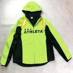 【美品】ATHLETA フード付きウィンドブレーカー 蛍光イエロー　Oサイズ