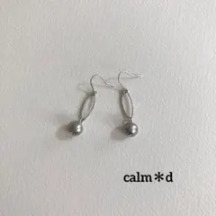 【316】グレー コットンパール 楕円シルバー ピアス イヤリング ハンドメイド