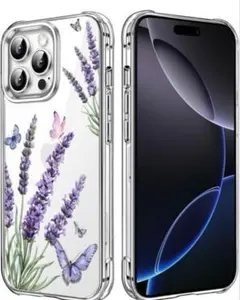 iPhone16proケース　ラベンダー　蝶　クリアケース　ワイヤレス充電対応