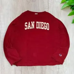 00s製 チャンピオン長袖プリントTシャツ エンジ L