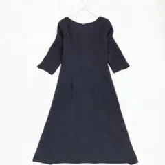 【コムサイズム】黒 長袖ひざ丈ワンピース M 上品 k3816
