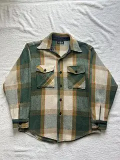 古着 チェックジャケット ウール混 グリーン系
