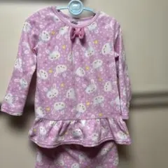 もこもこうさぎ柄 あったかパジャマ ピンク 120cm 女の子用 上下セット