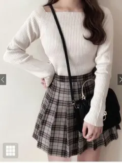 GRL スクエアネックリブニットトップス オフホワイト