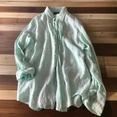 ラルフローレン　リネン　オーバーサイズ　長袖ボタンダウンシャツ ミントグリーン