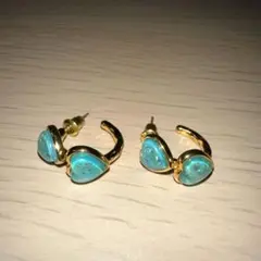 ハート型オパール風ゴールドフープピアス