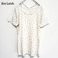 【エコラッチ】 花柄 首元三つ編み 半袖 Tシャツ カットソー アイボリー Lのサムネイル
