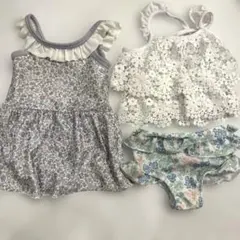 キムラタン　花柄フリル付き　ベビー水着　セット　80