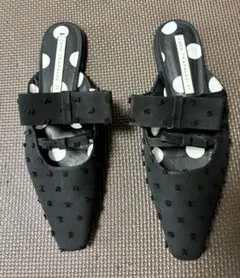 【ZARA】ドット柄 リボン付き ミュール【37】