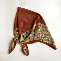 vintage 花柄 シルク スカーフ ブラウン レトロのサムネイル
