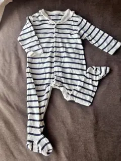 Petit Bateau ストライプロンパース 12m