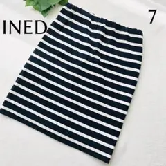 イネド (7) 日本製 ボーダー スカート ウエストゴム入り
