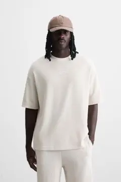 ザラzara 縦構造 tシャツ スウェット アイスグレー Lのサムネイル