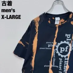 古着 GILDAN Tシャツ プラネットフィットネス ブリーチ加工 斬新 黒XL