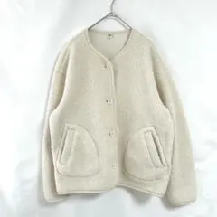 【ユニクロ】フリースノーカラージャケット(XL)アイボリー　ボア　アウター