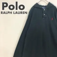 2625 ポロラルフローレン　刺繍　ロゴ　フーディ　ポロシャツ　長袖　黒
