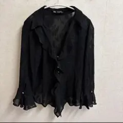 zara 黒 フリル トップス　シースルー