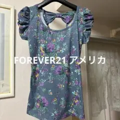 花柄 半袖カットソー バックリボン パフスリーブ グレーのサムネイル