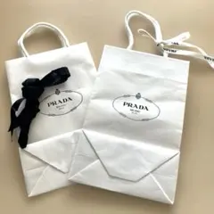 PRADA ホワイトショッパー2枚×リボン