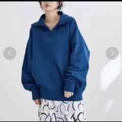 アダムエロペ オーバーサイズ スウェット ブルー ハーフジップ