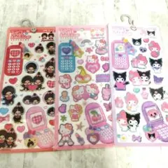 平成はっぴーフォン　ステッカー　もんちっち　キティ　クロミ　国内正規品３点セット