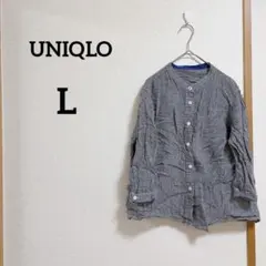 ★ユニクロ 黒 白 チェック 長袖チェック シャツ トップス【L】