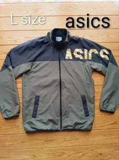 asics Lサイズ ウィンドブレーカー　ブラック✕カーキ